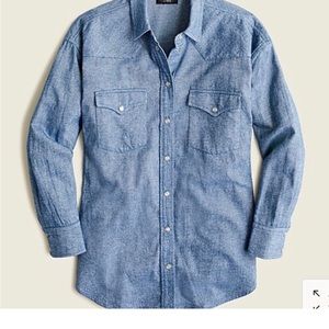J Crew Relaxed Fit Indigo Flannel Shirt Snap Front